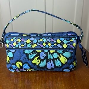 Vera Bradley Indigo Pop Small Handbag Wristlet Single Strap Floral Blue Wristlet